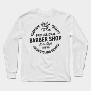 Barbershop print with pole and clipper. Monochrome retro design. Long Sleeve T-Shirt